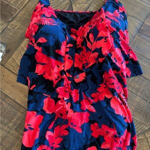 Aqua Green Floral Tiered Ruffle Tankini Top 24W Plus Size Swimwear